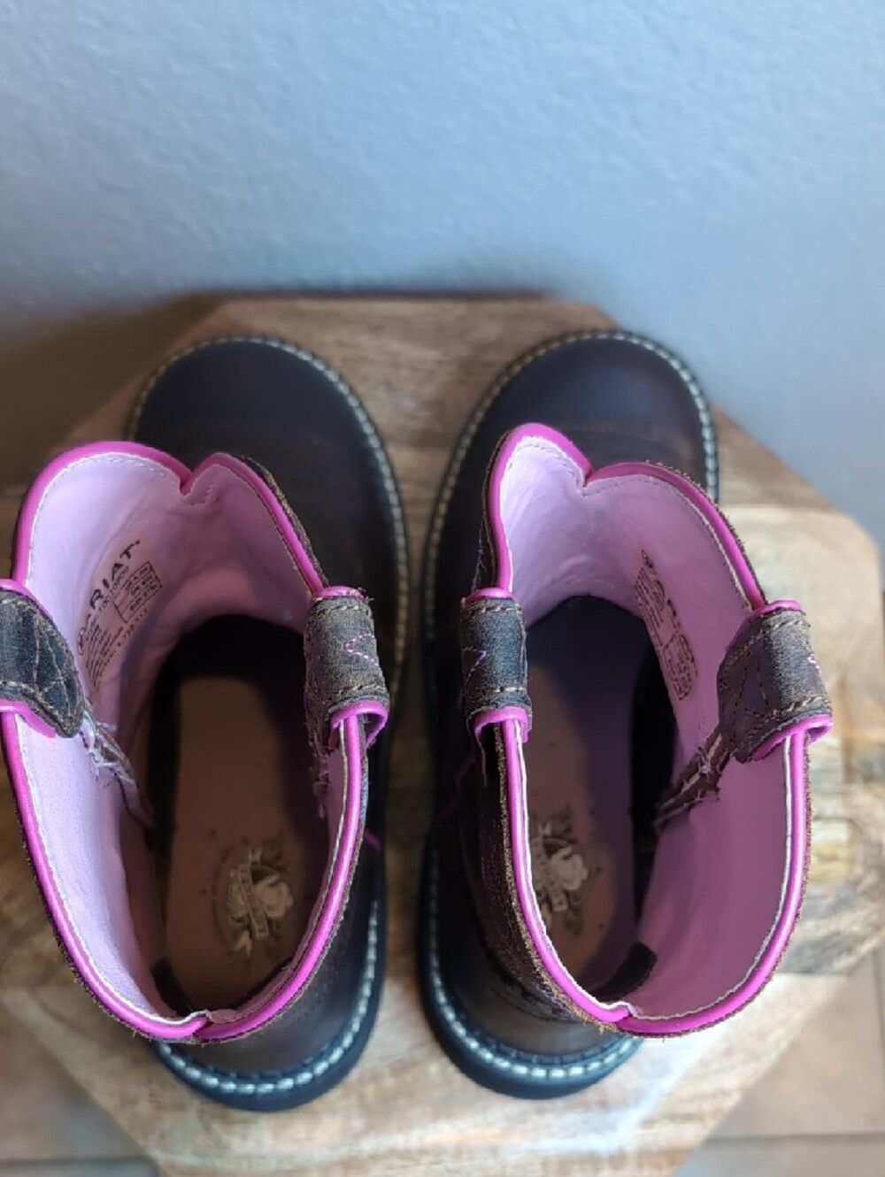Ariat Fat Baby Leather Cowboy Boots with Pink Trim - Picture 7 of 10